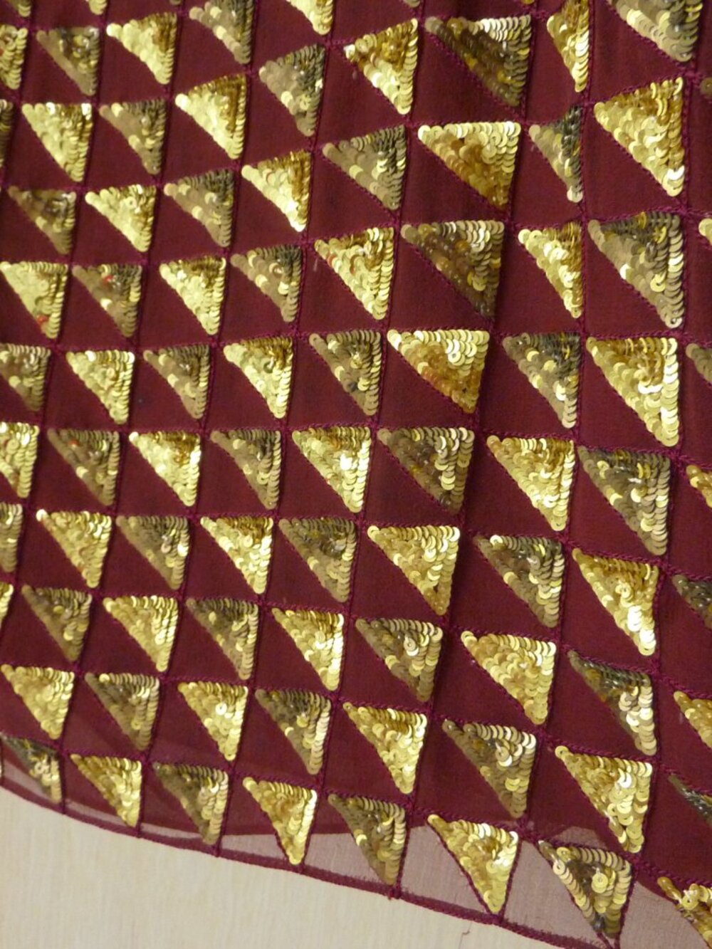 $1,245 BADGLEY MISCHKA Burgundy Gold Beaded Sequined Silk Lined Skirt SZ 12 M L